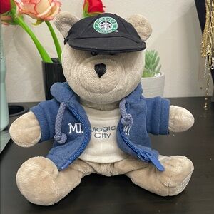 Starbucks Beige Bear with Blue Hoodie – Miami Embroidered Plush